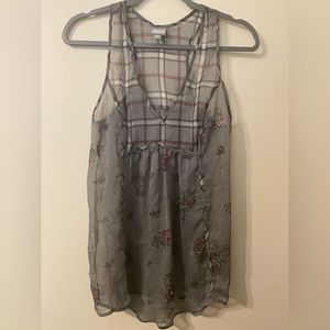 Womens‎ Converse One Star Sleeveless Long Tank Top Gray Roses Size Small